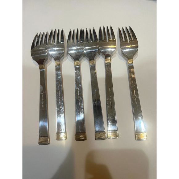 Set of 6 Wallace Stainless Golden Corsica Flatware 18/10 Dinner Forks - Picture 1 of 3